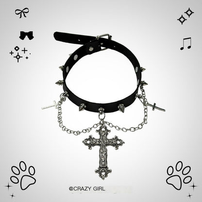 Crazy_Girl_Black_Sweet_Cool_Subculture_Cross_Layered_Choker_Women&