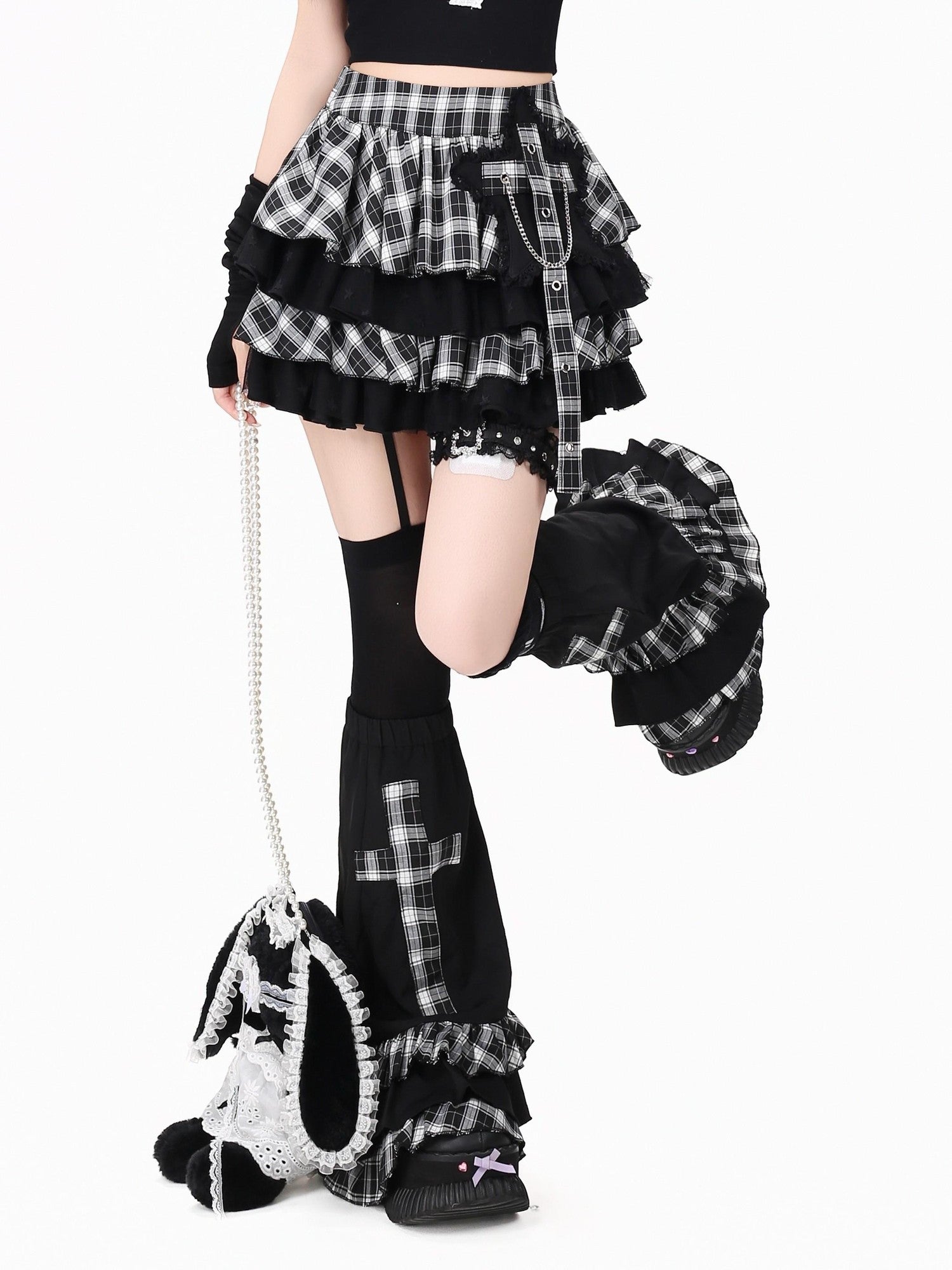 Crazy Girl Black White Check Patchwork Cross Women&