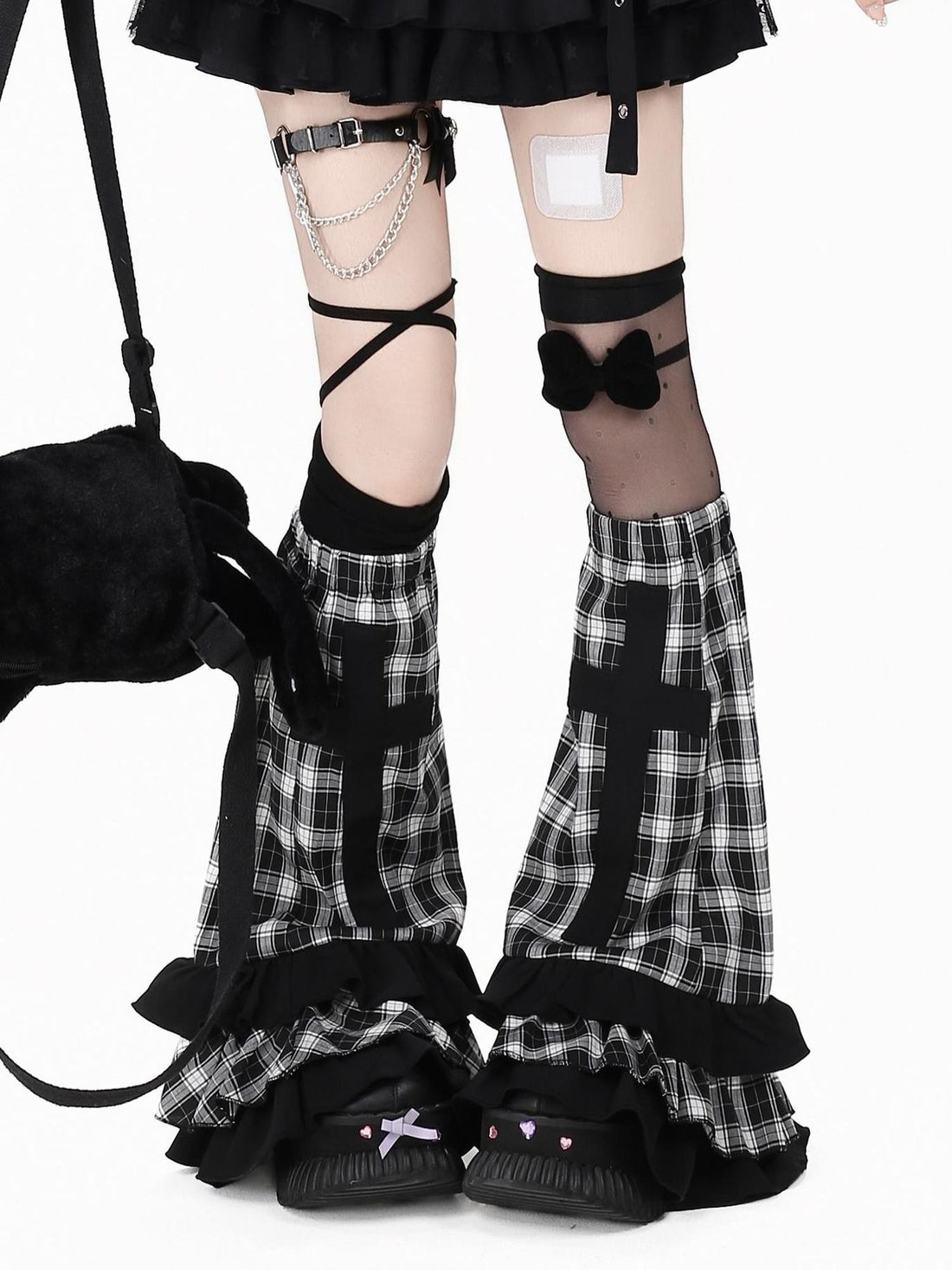 Crazy Girl Black White Check Patchwork Cross Women&