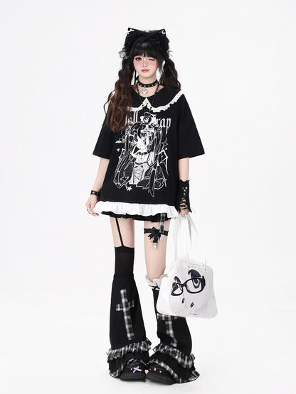 Crazy Girl Black White Check Patchwork Cross Women&