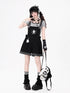 Crazy Girl Black White Check Rabbit Embroidered Loose Suspender Women&
