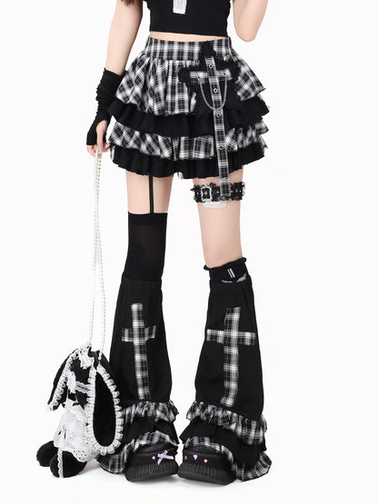 Crazy_Girl_Black_White_Checkered_Puff_Sleeve_Slim_Waist_Women&