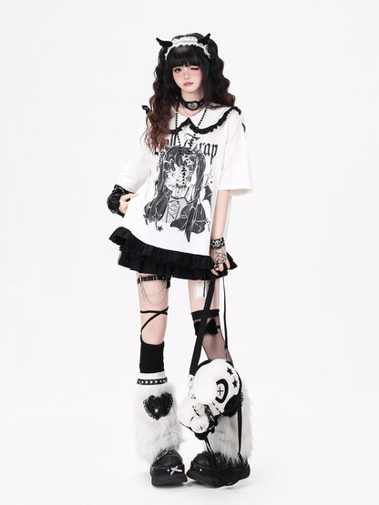 Crazy Girl Black White Patchwork Cartoon Dark Girl Women&