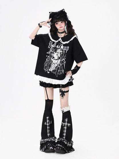 Crazy Girl Black White Patchwork Cartoon Dark Girl Women&