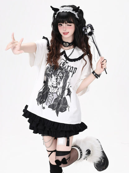 Crazy Girl Black White Patchwork Cartoon Dark Girl Women&
