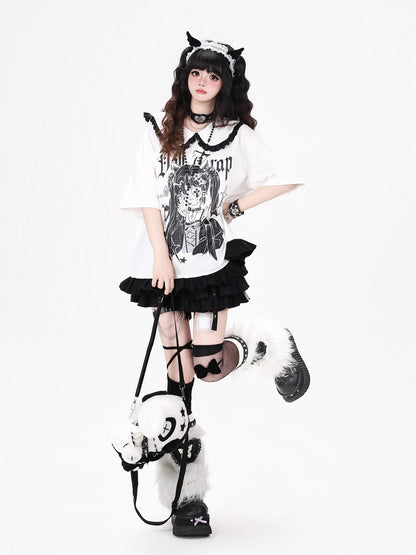 Crazy Girl Black White Patchwork Cartoon Dark Girl Women&