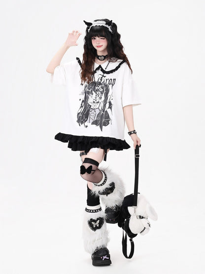 Crazy Girl Black White Patchwork Cartoon Dark Girl Women&