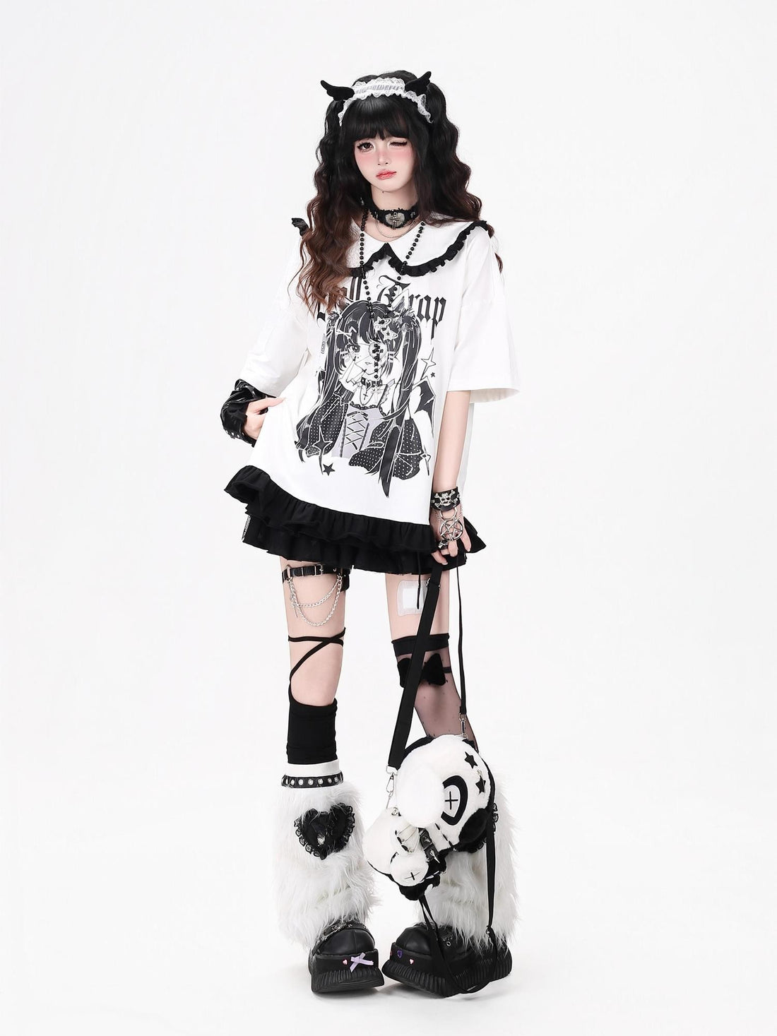 Crazy Girl Black White Patchwork Cartoon Dark Girl Women&