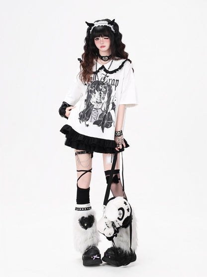 Crazy Girl Black White Patchwork Cartoon Dark Girl Women&