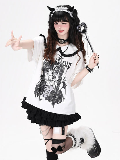 Crazy Girl Black White Patchwork Cartoon Dark Girl Women&
