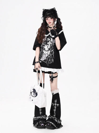 Crazy Girl Black White Patchwork Cartoon Dark Girl Women&