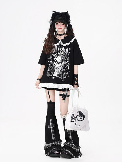 Crazy Girl Black White Patchwork Cartoon Dark Girl Women&