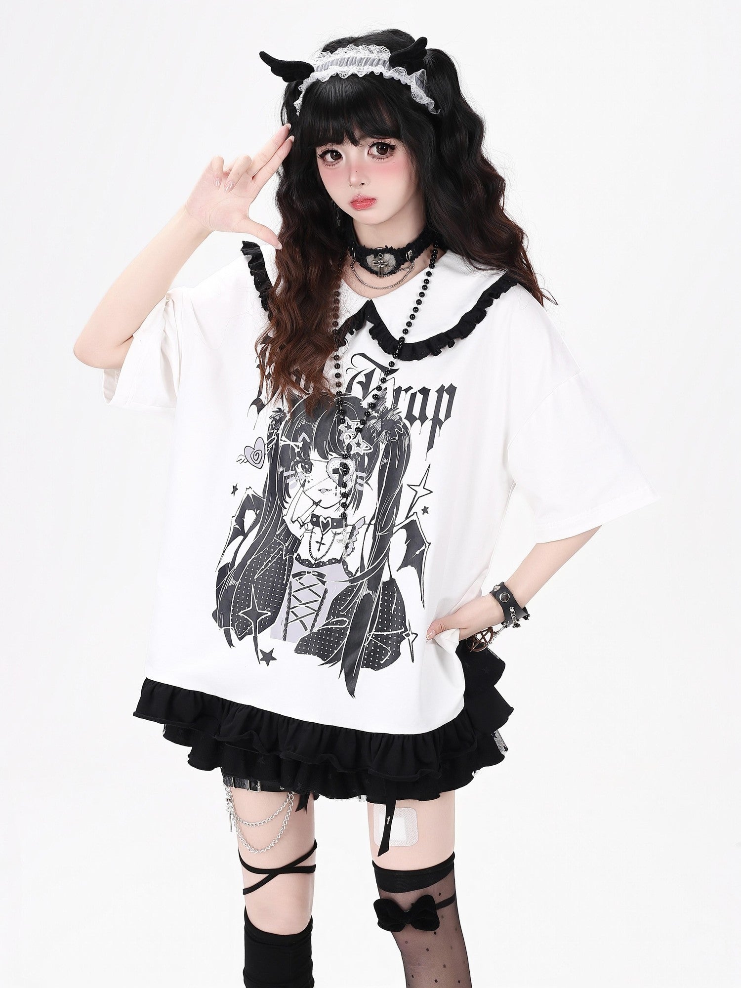 Crazy Girl Black White Patchwork Cartoon Dark Girl Women&