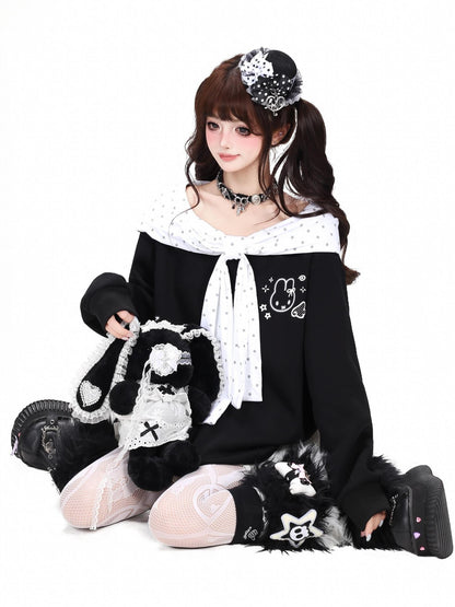 Crazy Girl Black White Polka Dot Cartoon Bow Shawl Loose Women&