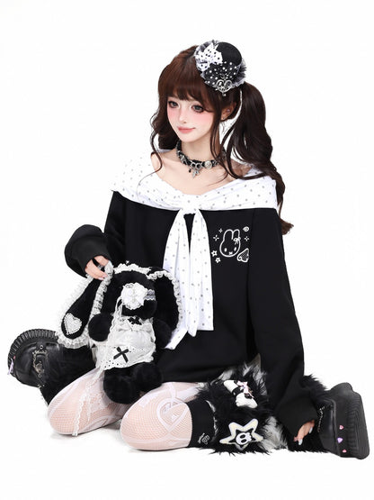 Crazy Girl Black White Polka Dot Cartoon Bow Shawl Loose Women&