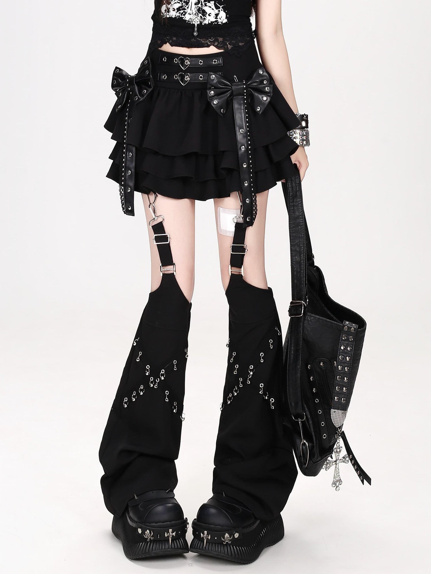 Crazy Girl Bow Heavy Embellished Punk High Waist Women&