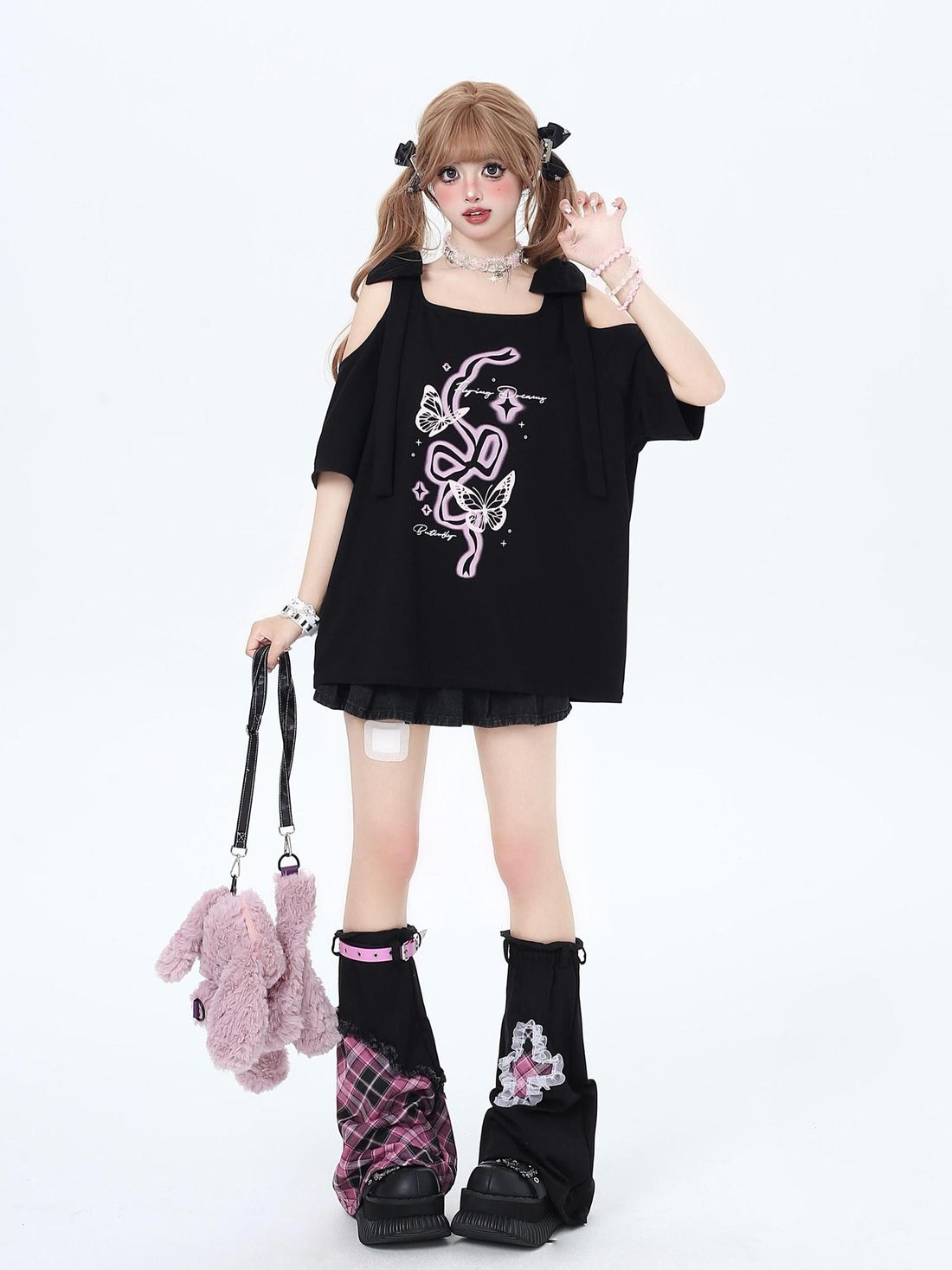 Crazy Girl Bow Knot Loose Fit Short Sleeve Women&