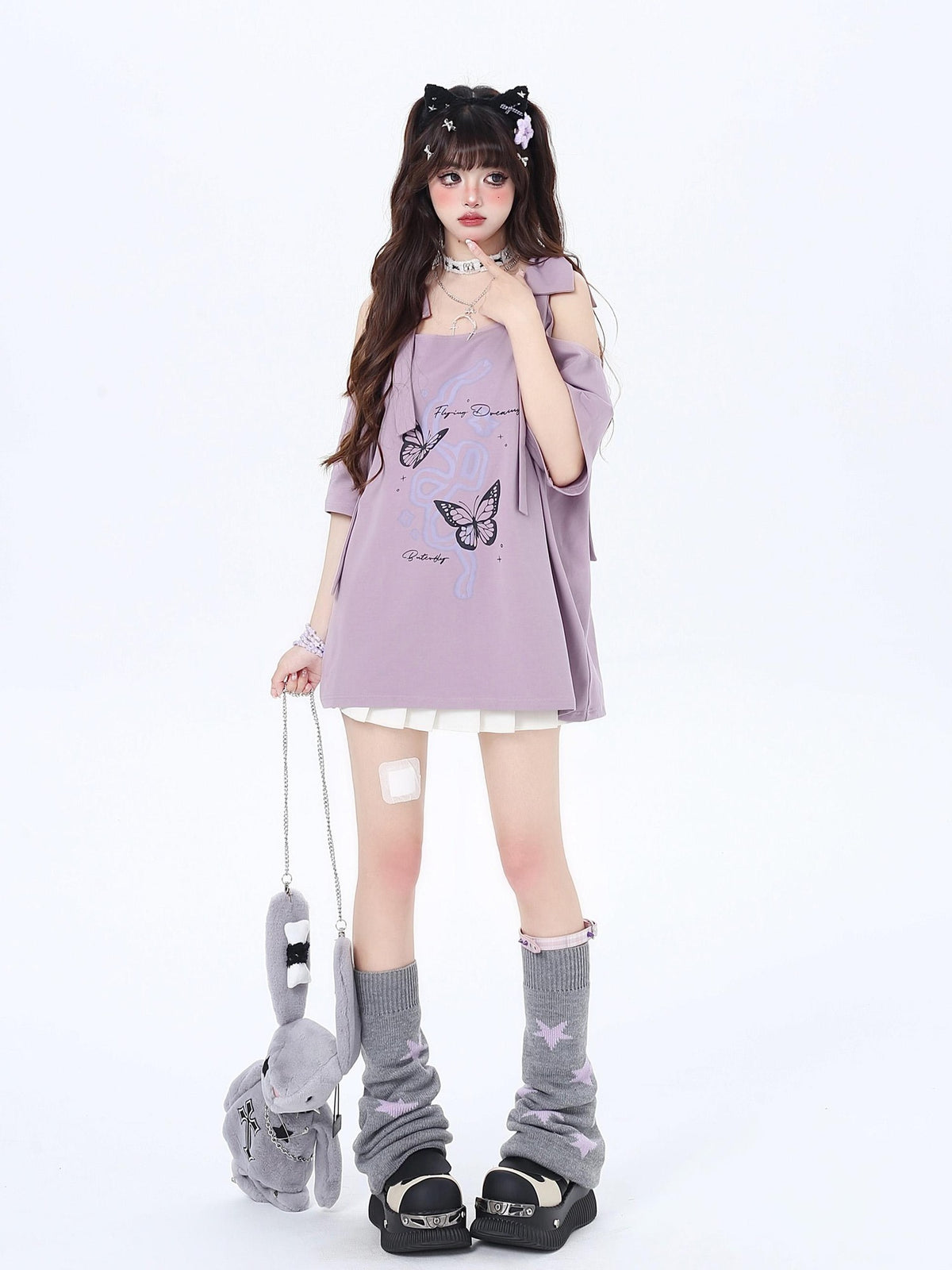 Crazy Girl Bow Knot Loose Fit Short Sleeve Women&