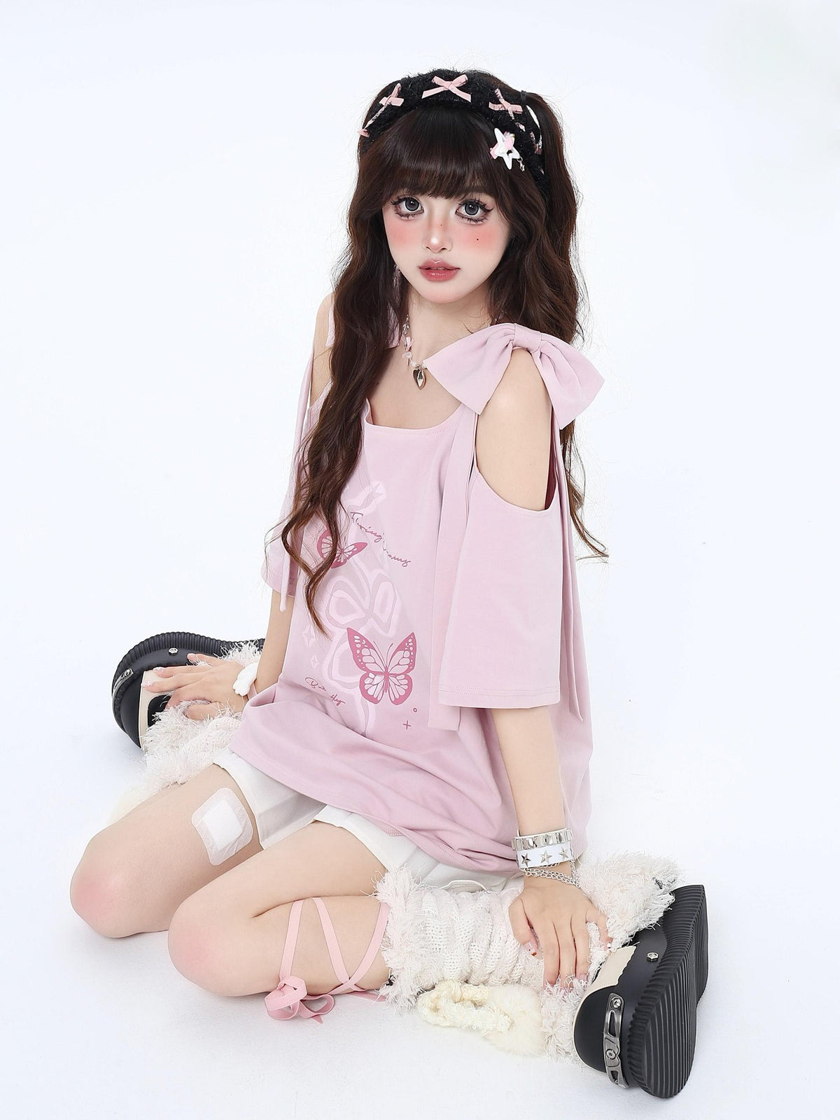 Crazy Girl Bow Knot Loose Fit Short Sleeve Women&