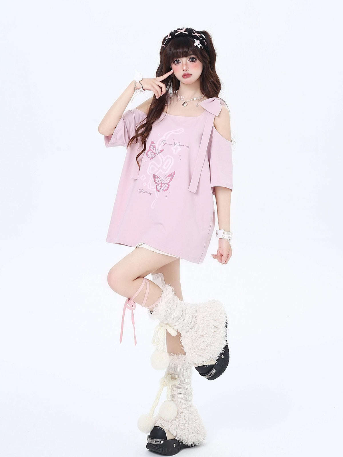 Crazy Girl Bow Knot Loose Fit Short Sleeve Women&