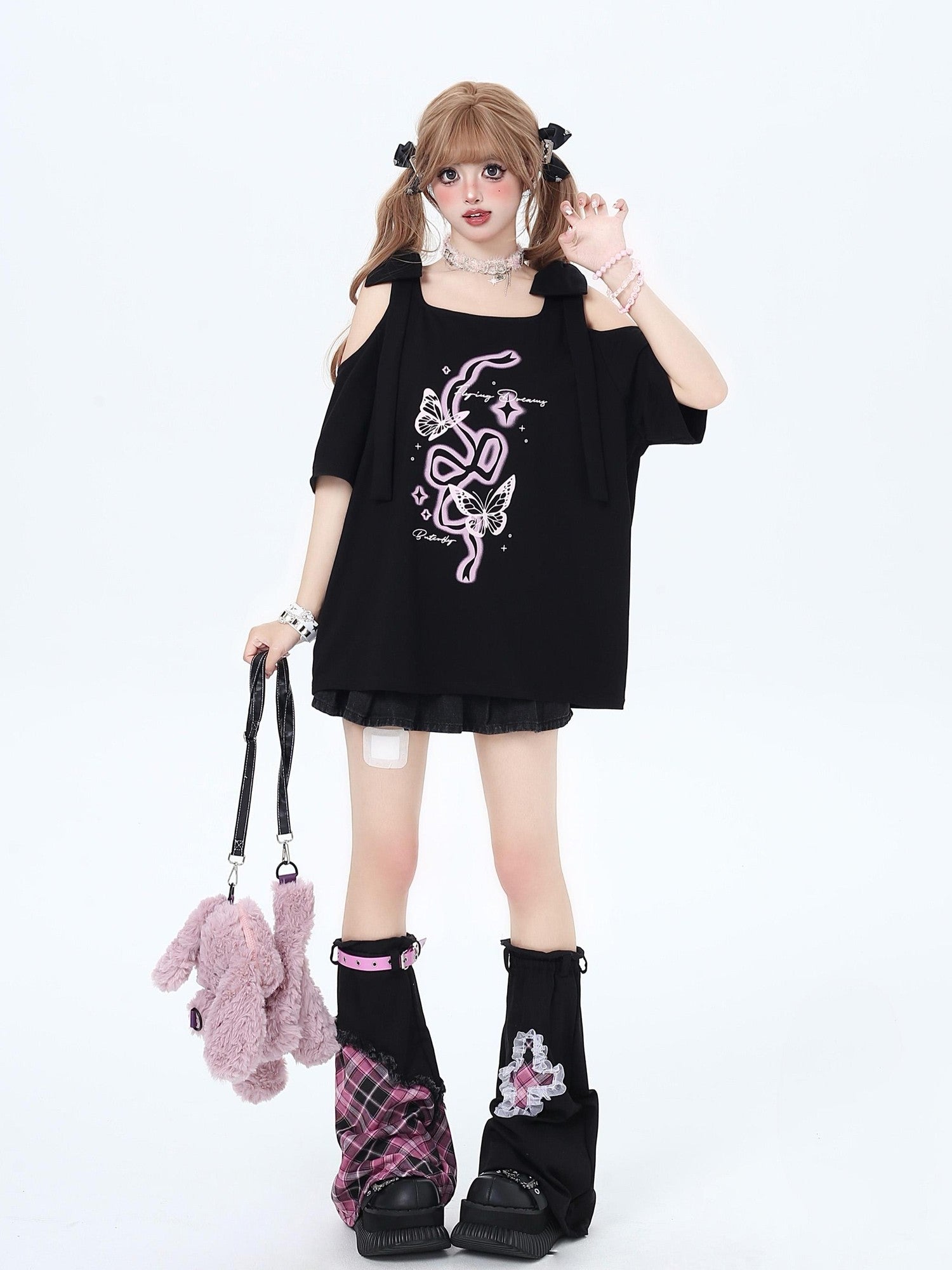 Crazy Girl Bow Knot Loose Fit Short Sleeve Women&