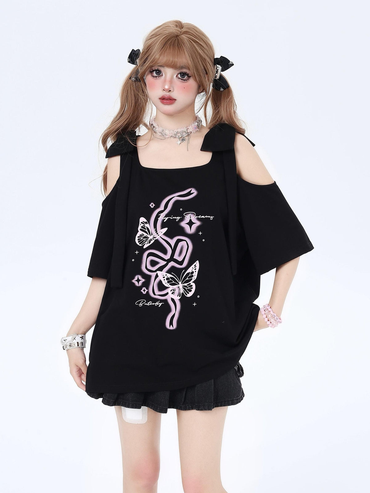 Crazy Girl Bow Knot Loose Fit Short Sleeve Women&