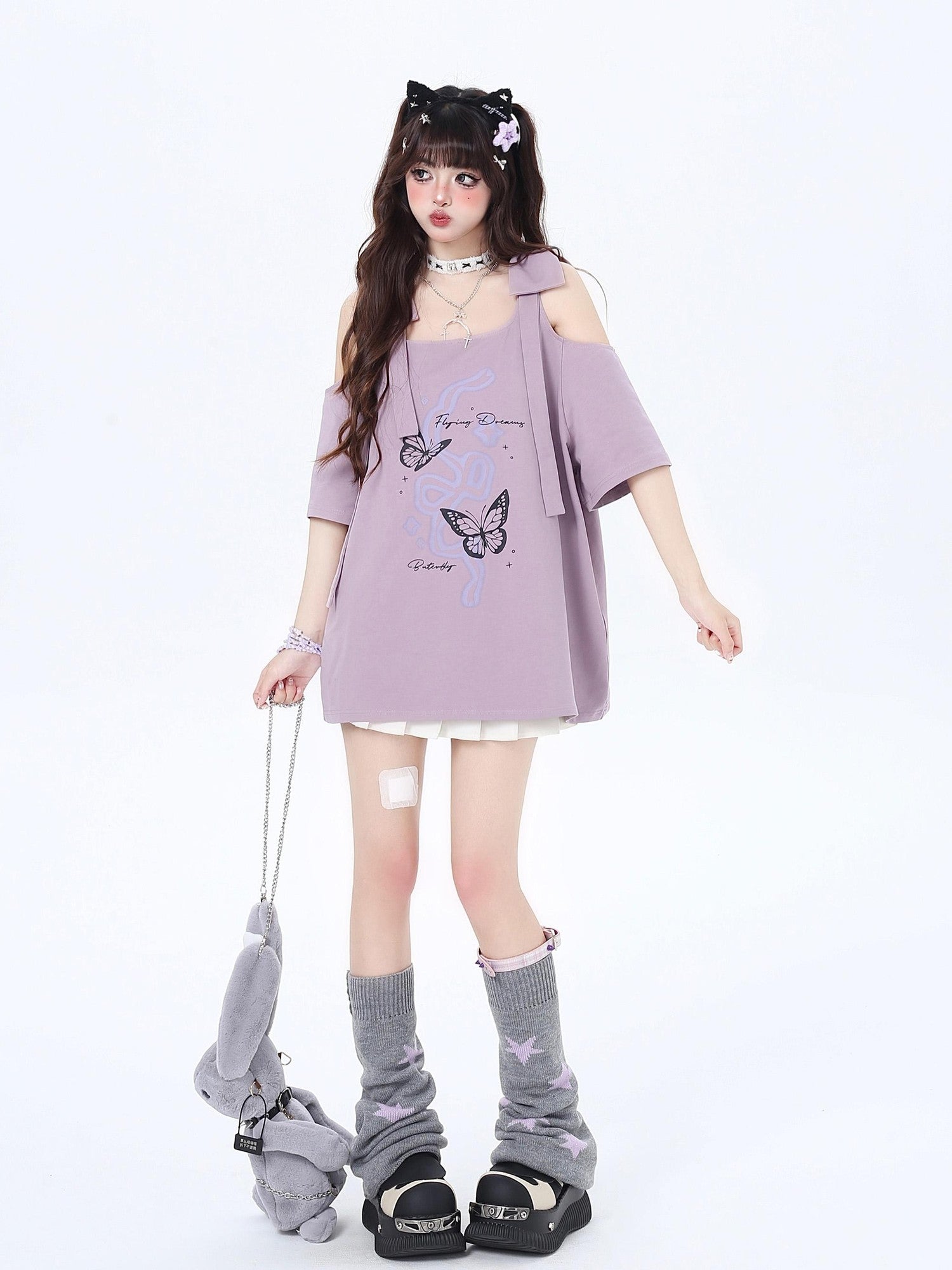 Crazy Girl Bow Knot Loose Fit Short Sleeve Women&
