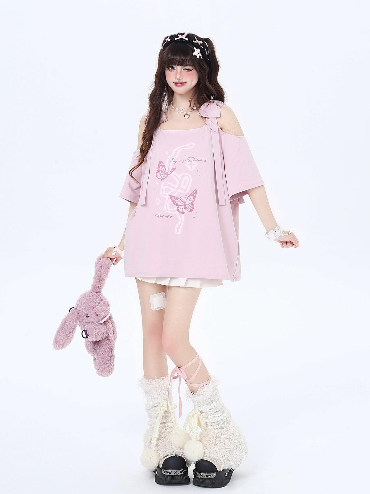 Crazy Girl Bow Knot Loose Fit Short Sleeve Women&