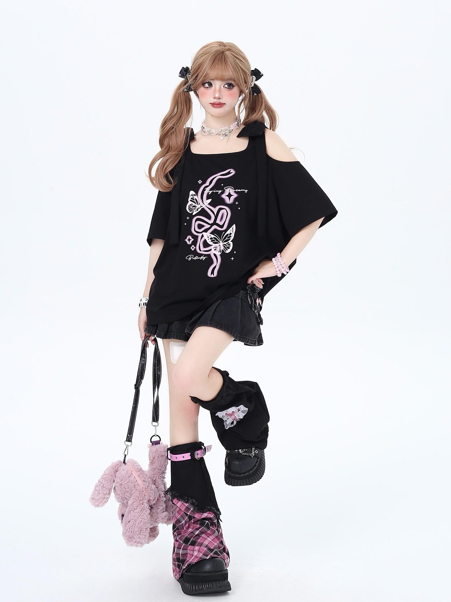 Crazy Girl Bow Knot Loose Fit Short Sleeve Women&