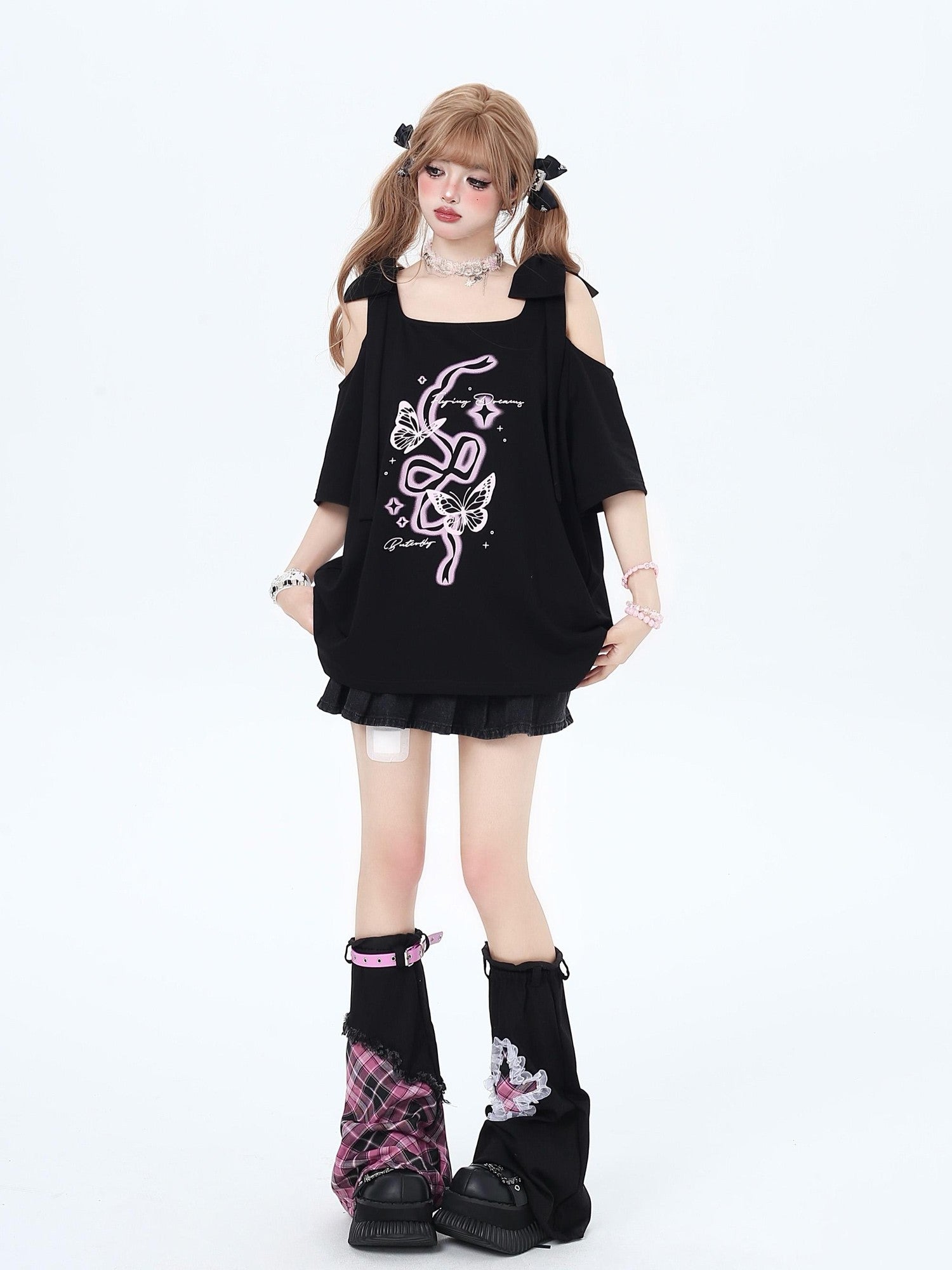 Crazy Girl Bow Knot Loose Fit Short Sleeve Women&