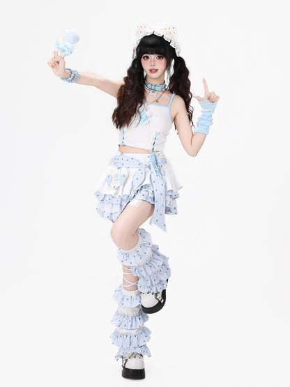 Crazy Girl Bow Tie Lace Up Ruffled High Waist Women&