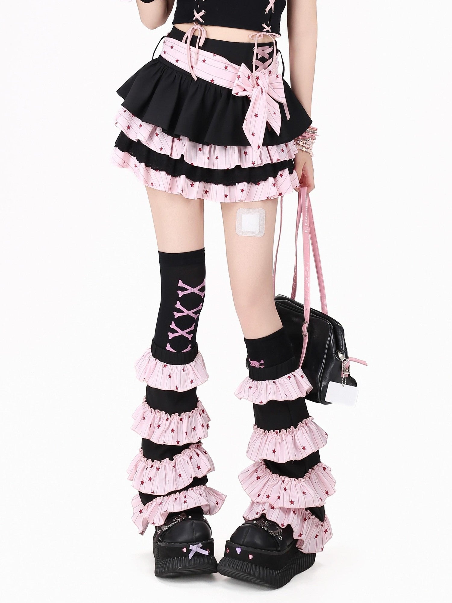 Crazy Girl Bow Tie Lace Up Ruffled High Waist Women&
