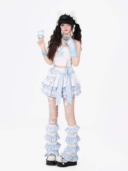 Crazy Girl Bow Tie Lace Up Ruffled High Waist Women&