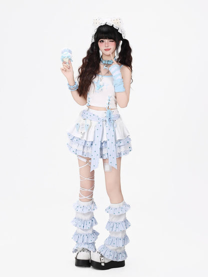 Crazy Girl Bow Tie Lace Up Ruffled High Waist Women&