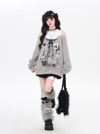 Crazy Girl Bow Tie Off Shoulder Drawstring Faux Two Piece Women&