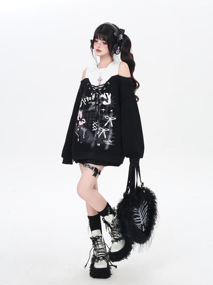Crazy Girl Bow Tie Off Shoulder Drawstring Faux Two Piece Women&