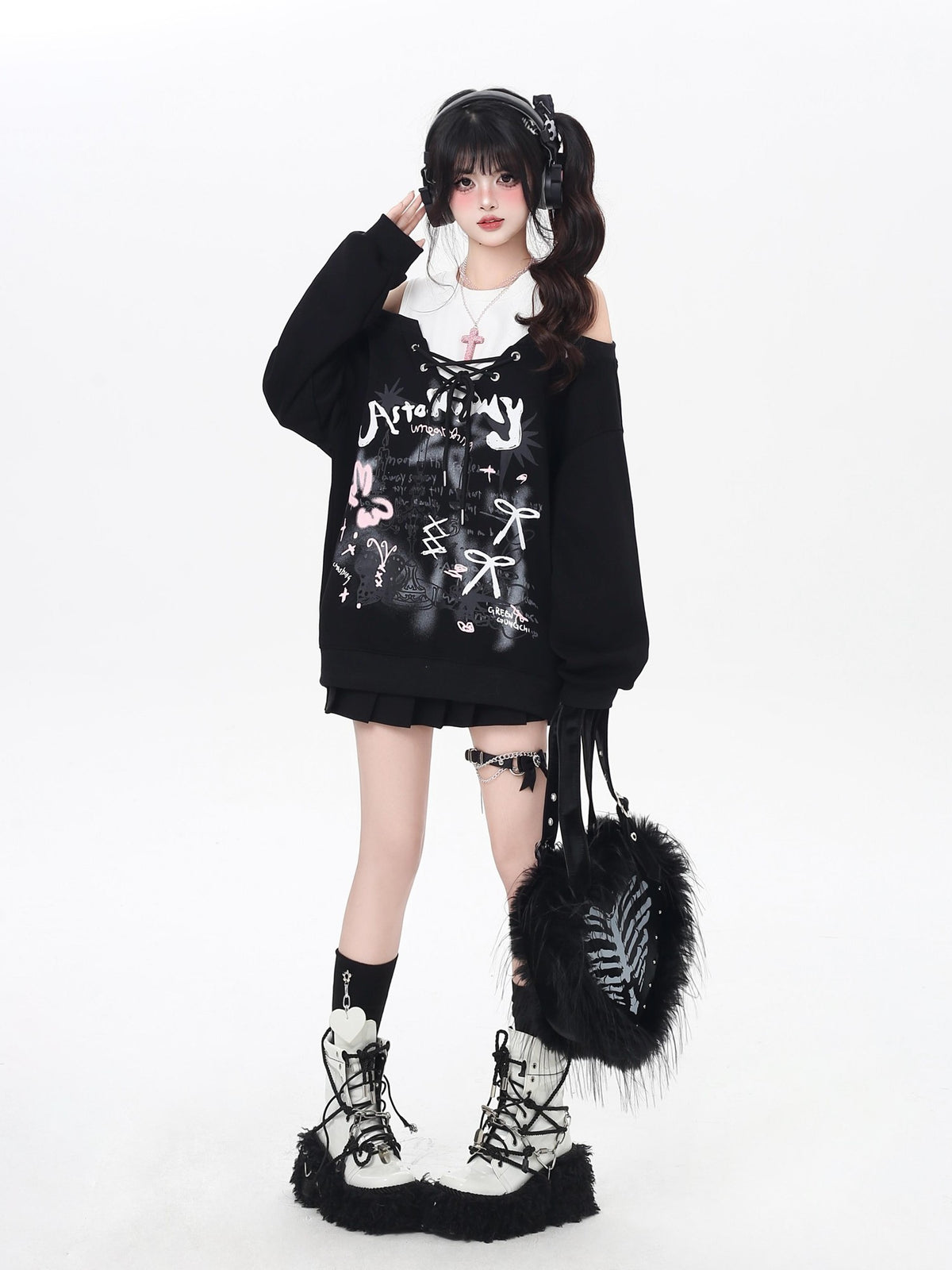 Crazy Girl Bow Tie Off Shoulder Drawstring Faux Two Piece Women&