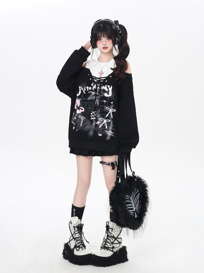 Crazy Girl Bow Tie Off Shoulder Drawstring Faux Two Piece Women&