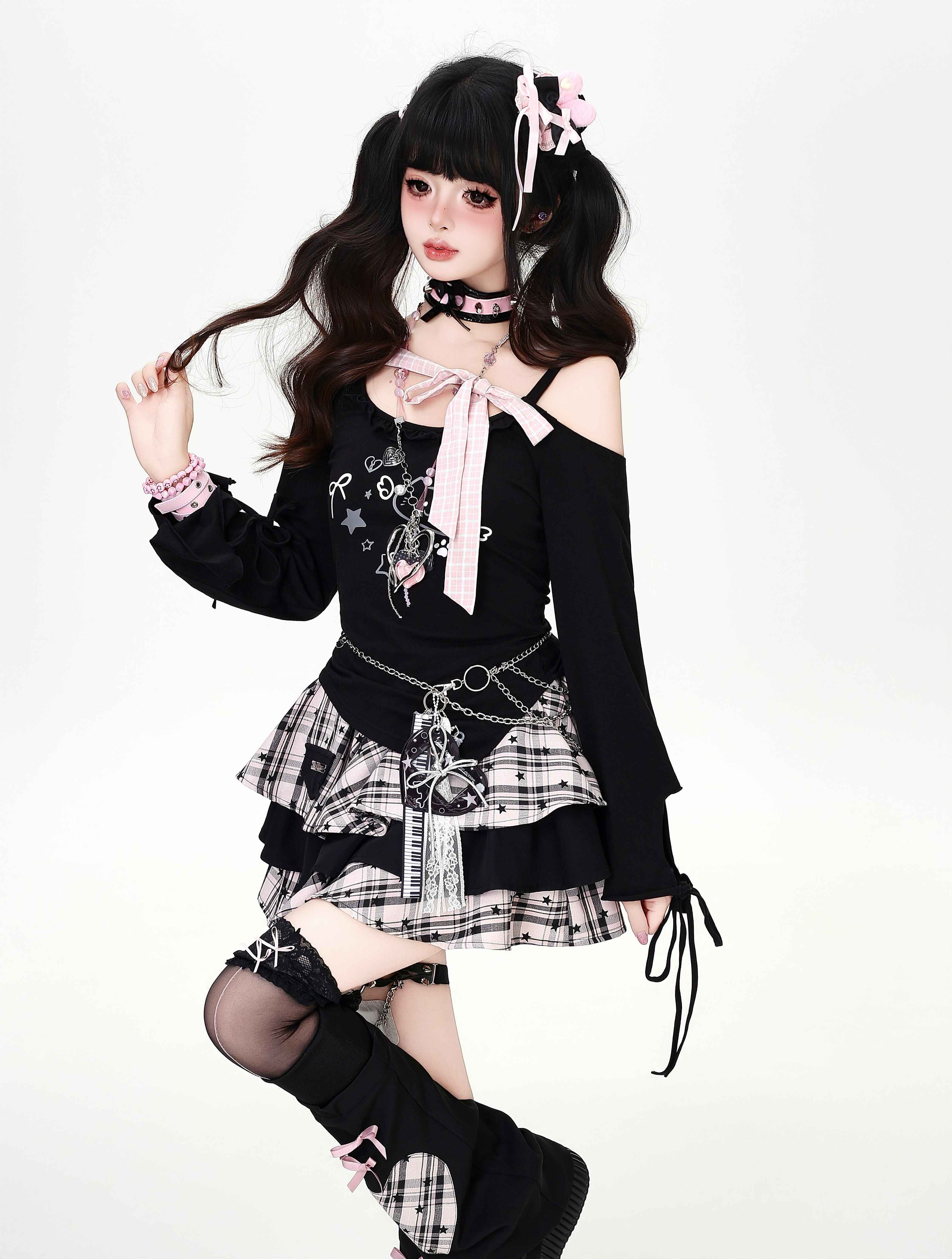 Crazy_Girl_Bow_Tie_Off_Shoulder_Low_Neck_Spliced_Cropped_Women&
