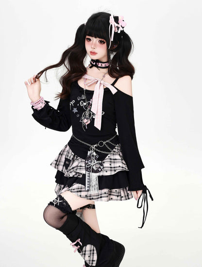 Crazy_Girl_Bow_Tie_Off_Shoulder_Low_Neck_Spliced_Cropped_Women&