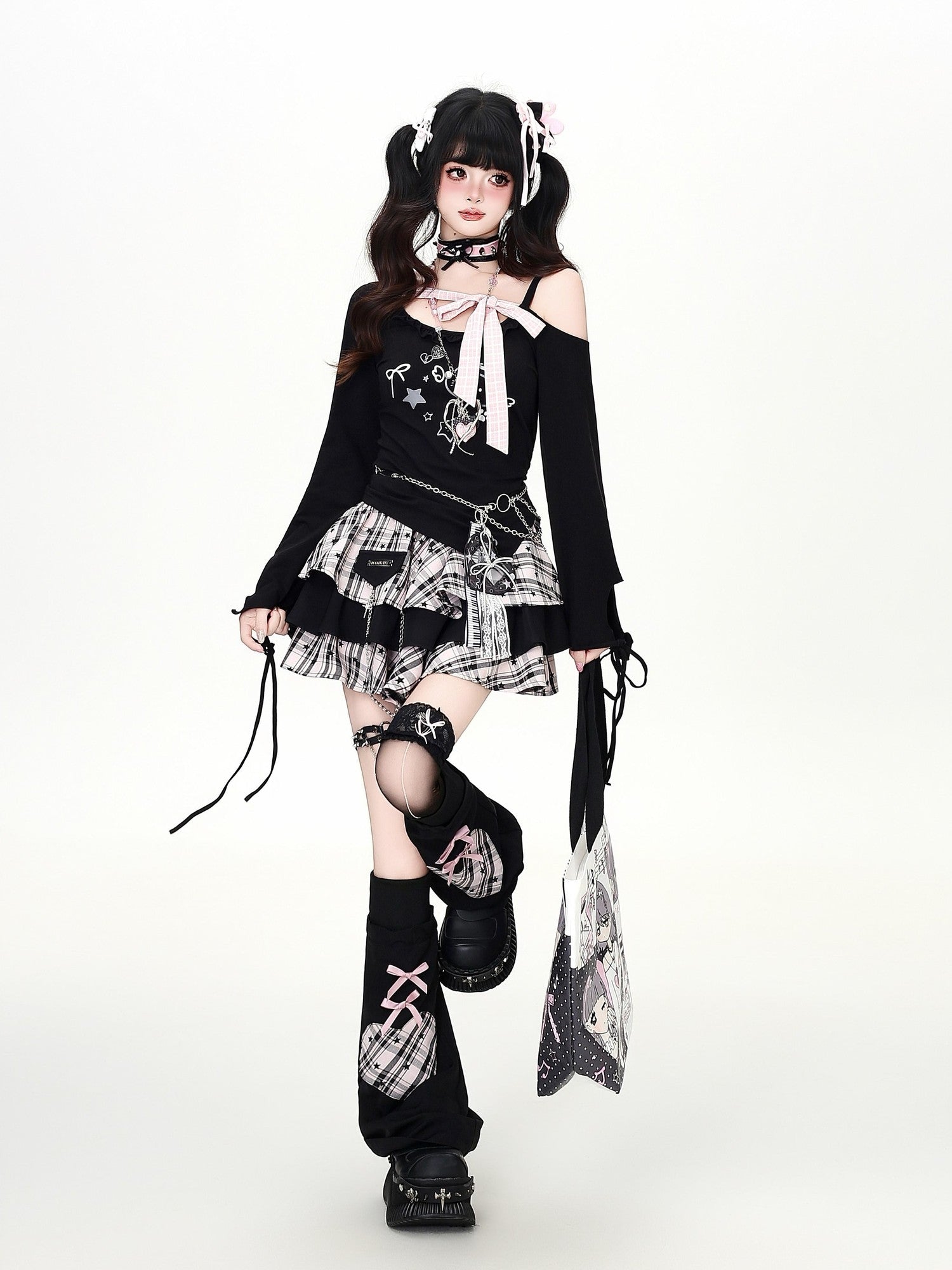 Crazy Girl Bow Tie Off Shoulder Low Neck Spliced Cropped Women&
