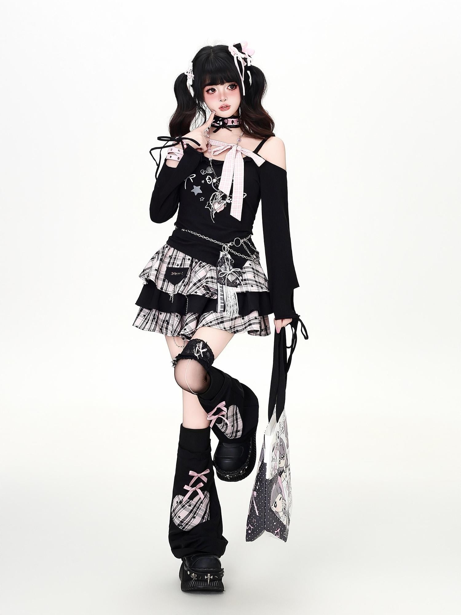 Crazy Girl Bow Tie Off Shoulder Low Neck Spliced Cropped Women&