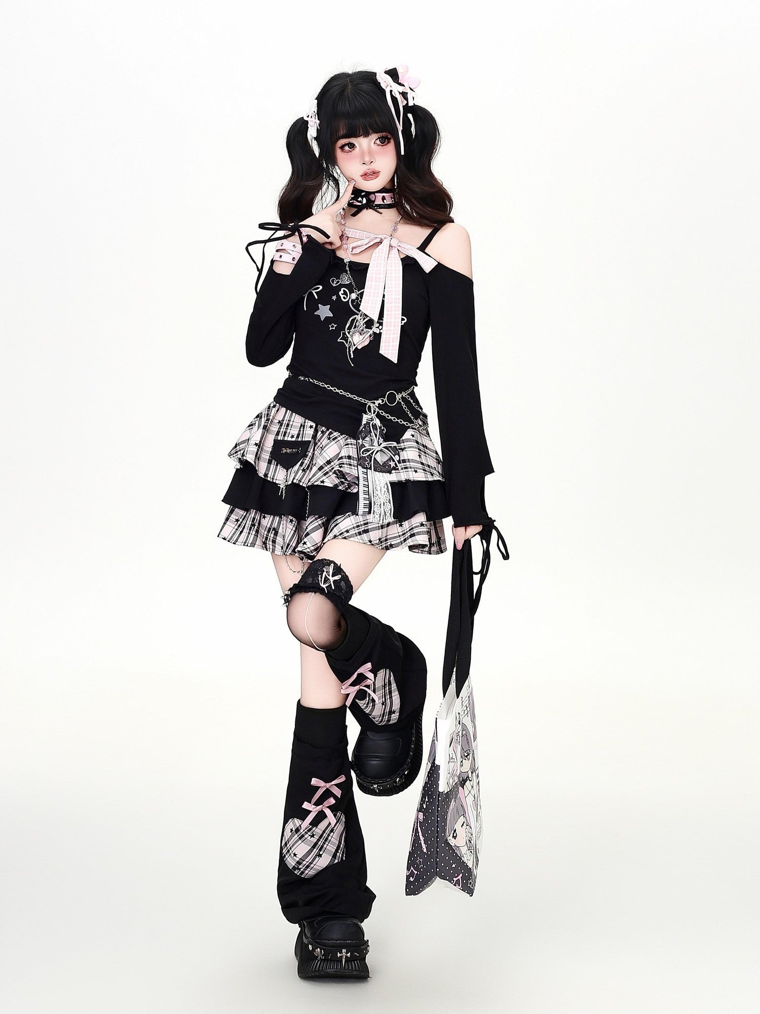Crazy Girl Bow Tie Off Shoulder Low Neck Spliced Cropped Women&