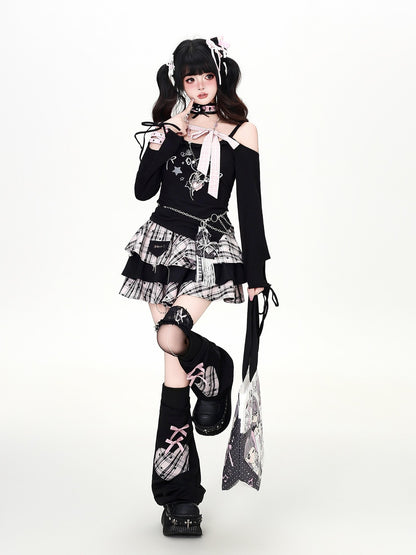 Crazy Girl Bow Tie Off Shoulder Low Neck Spliced Cropped Women&
