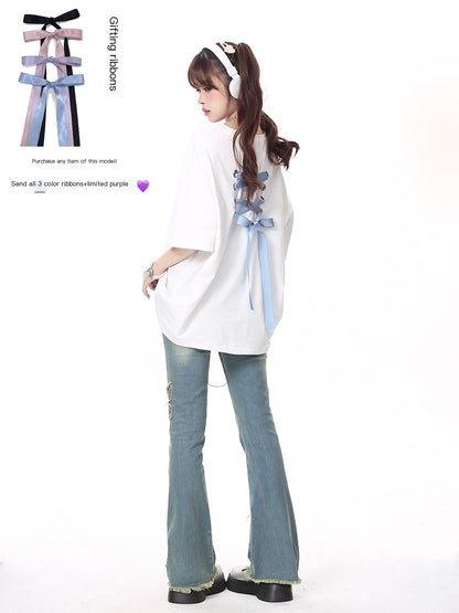 Crazy_Girl_Bowknot_Tie_Up_Original_Design_Round_Neck_Mid_Length_Women&