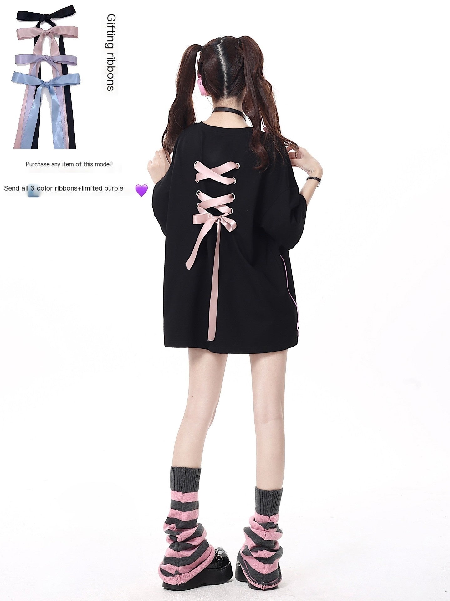 Crazy_Girl_Bowknot_Tie_Up_Original_Design_Round_Neck_Mid_Length_Women&