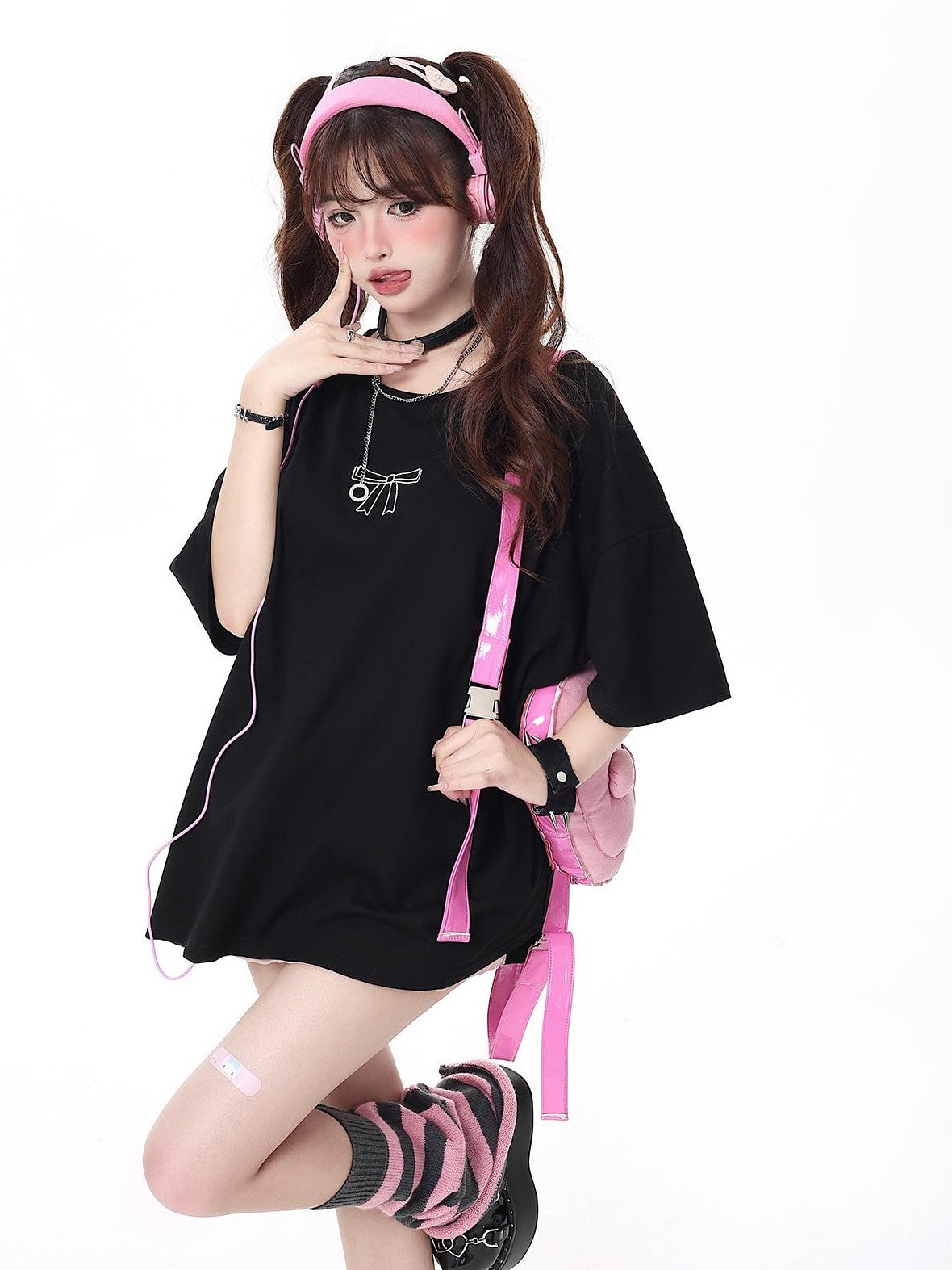 Crazy Girl Bowknot Tie Up Original Design Round Neck Mid Length Women&