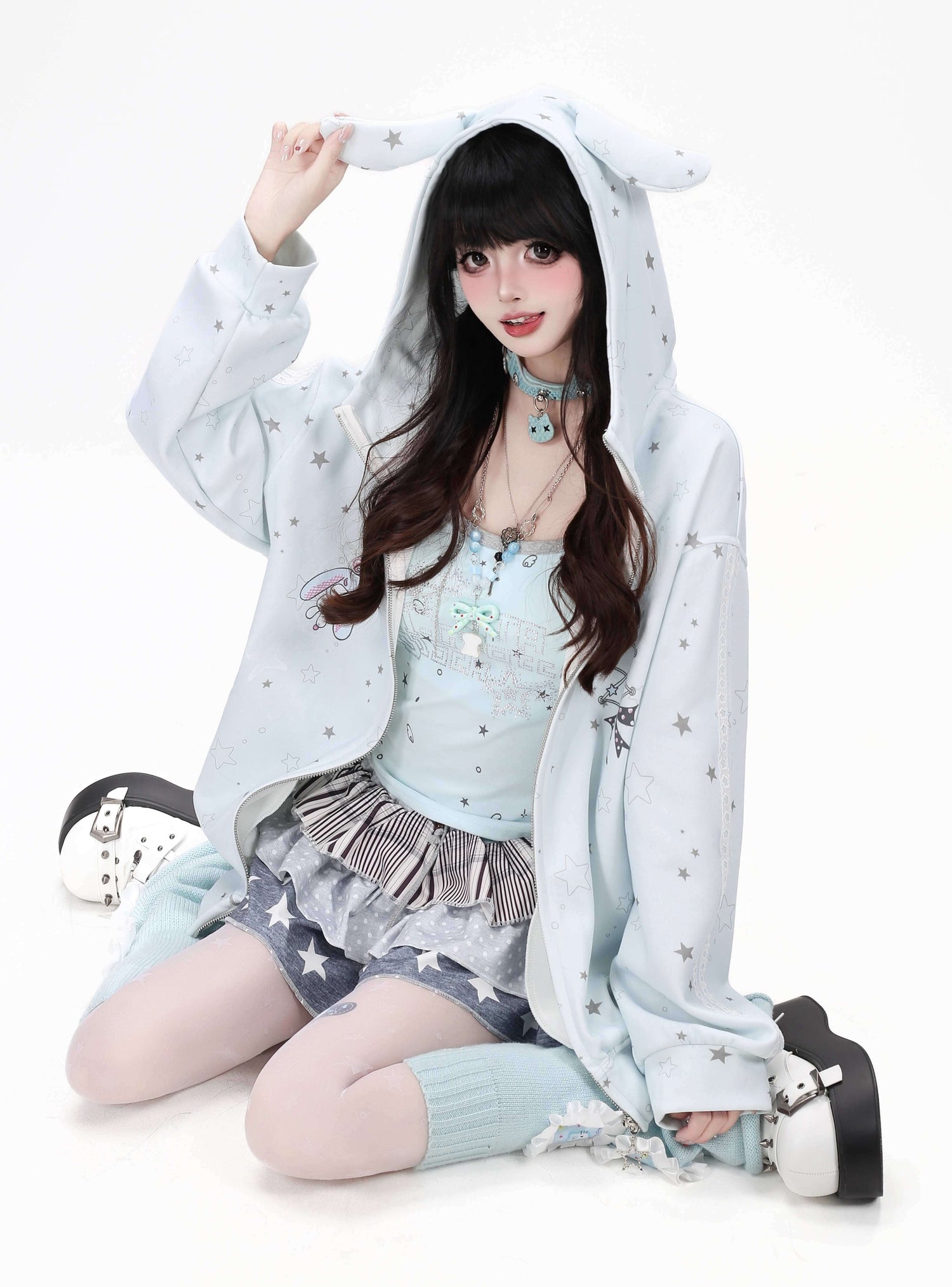 Crazy_Girl_Bunny_Ear_Star_Print_Hooded_Loose_Fit_Long_Sleeve_Women&