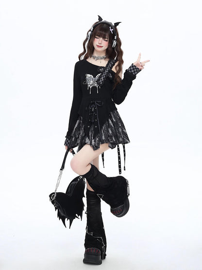 Crazy Girl Butterfly Gothic Irregular Hem Waist Cinched Women&