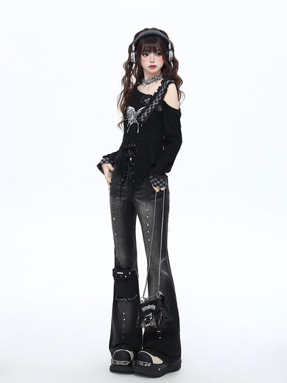 Crazy Girl Butterfly Gothic Irregular Hem Waist Cinched Women&